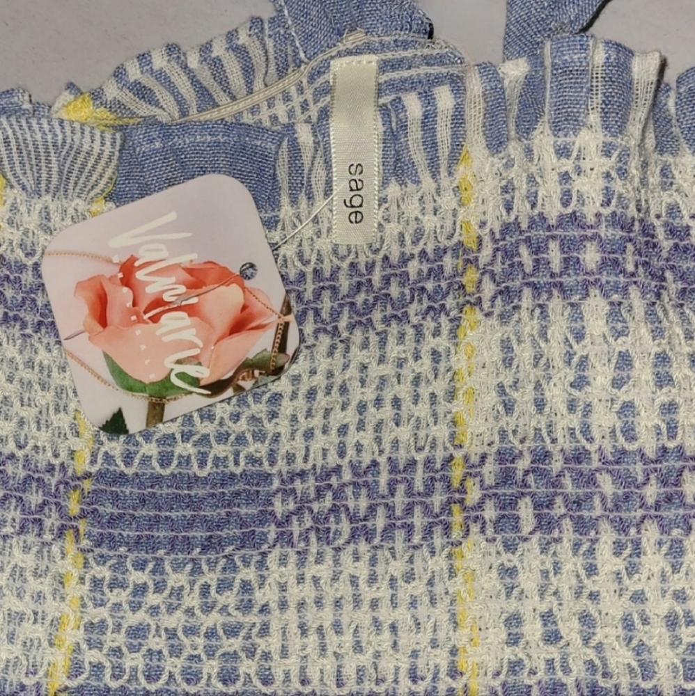 NWT Cotton Maxi Dress Sundress w/ Ruffle Straps Striped Blue Yellow & White - Picture 17 of 17